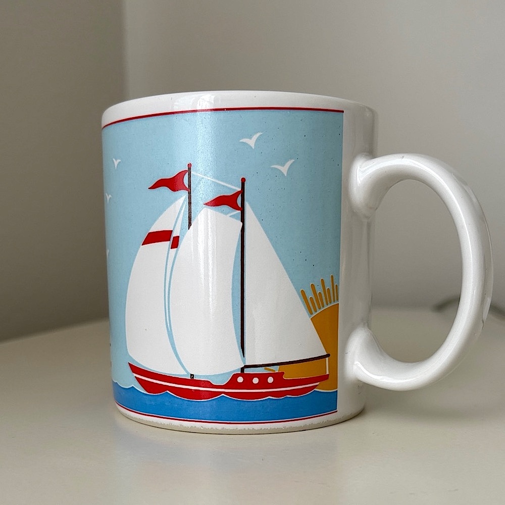 Vintage Sailing Ship Coffee Mug Cup Sails Sea Seagulls Sun Artmark 1983 Japan
